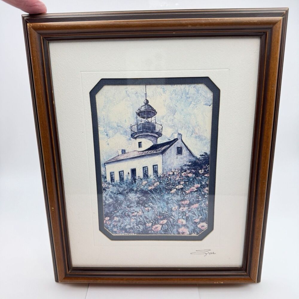 Sue Tushingham McNary POINT LOMA LIGHTHOUSE Signed Print Framed Artist Nautical